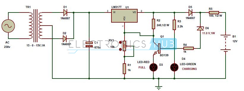 12v 7ah battery charger circuit diagram using lm317